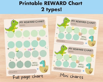 Printable Reward Chart Toddler Dinosaur, Kids Routine Tracker,Reward Chart Mini, Digital Instant Download, Potty Training for Kids Children