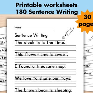 180 Write the Sentence Worksheets, Printable Sentences Writing Practice Activity, 1st-3rd Grade ELA Worksheets, Homeschool Activities