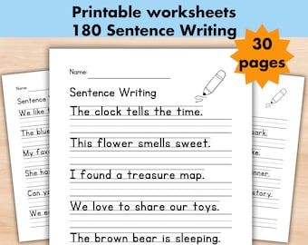 180 Write the Sentence Worksheets, Printable Sentences Writing Practice Activity, 1st-3rd Grade ELA Worksheets, Homeschool English Activity