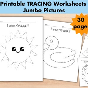 30 Jumbo Tracing Worksheets, Printable Preschool Trace Pages, Homeschool busy book, Kindergarten Curriculum Learning, Pre-Handwriting