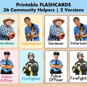 36 community-helper-flashcards, voorschoolse afdrukbare job-beroep flashcard, echte beroepsfoto, educatief terug naar school Montessori