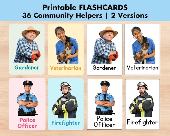 36 Community Helper Flashcards, Preschool Printable Job Occupation Flash Card, Real Profession Photo, Educational Back to School Montessori