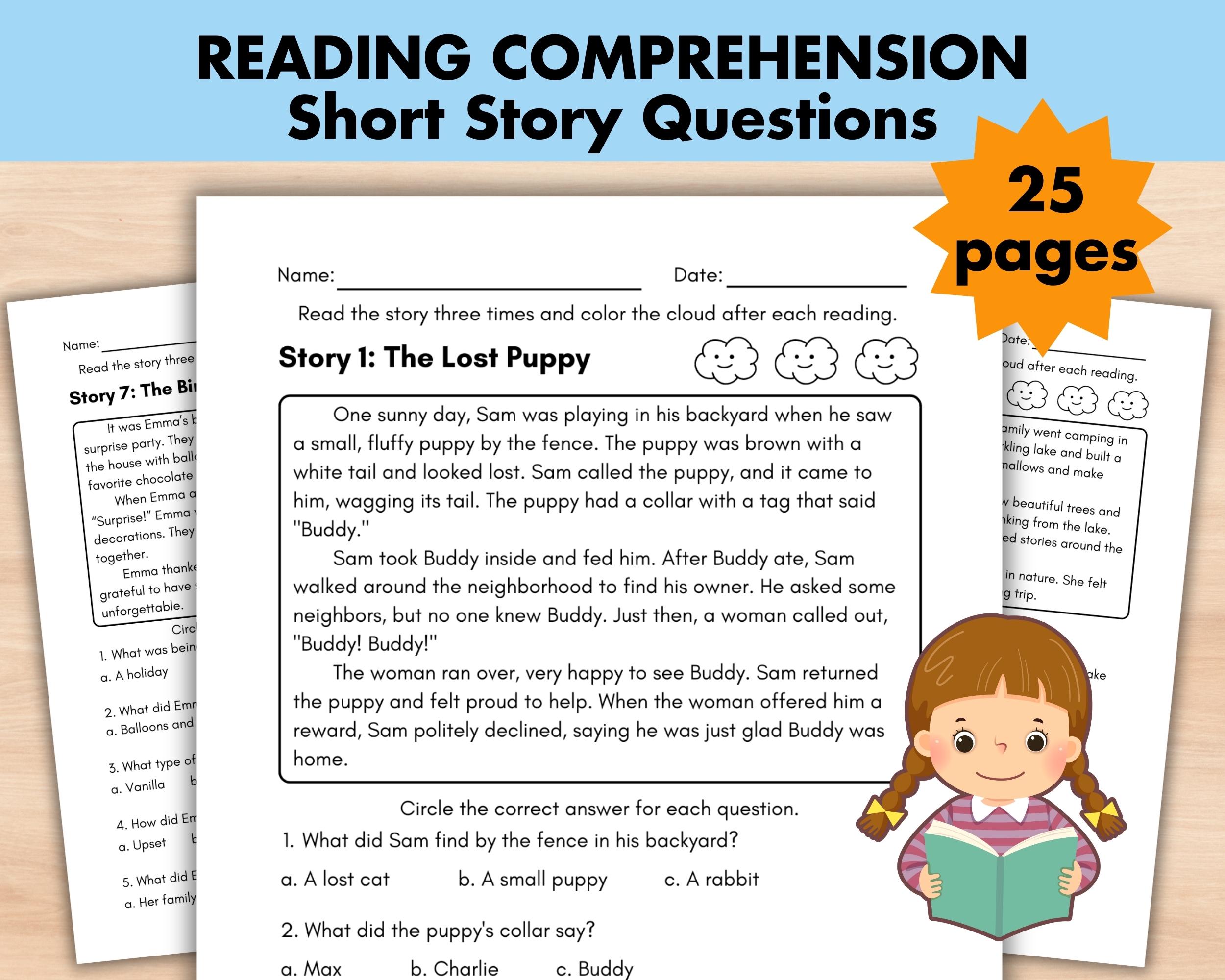 Reading Comprehension Worksheets, Stories with Questions, Reading Activities, Reading Passages, Second Grade, 1st-3rd Grade ELA Worksheets