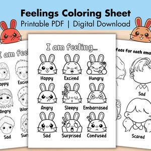 Emotions Coloring Pages, Kids Feelings, Instant Digital Download Pdf, School Social Work, Special Needs Teaching Resources, Art Play Therapy
