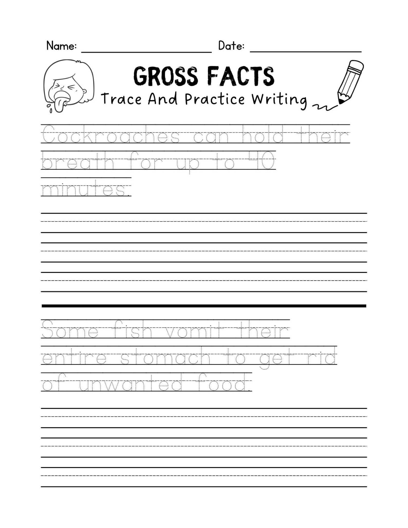 42 Gross Facts Write the Sentence Worksheet, Printable Sentences ...