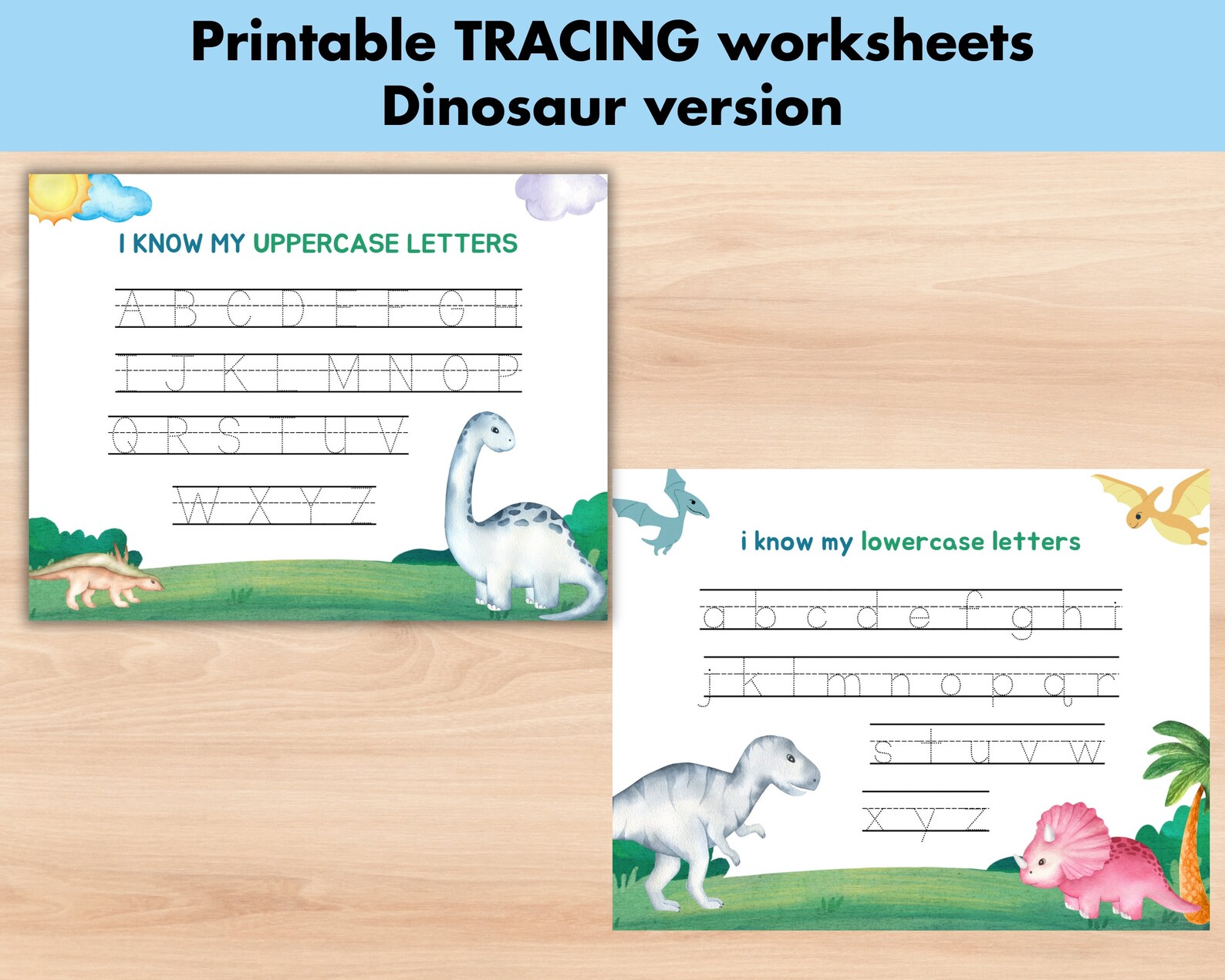 Dinosaur Alphabet Tracing Sheets Handwriting Practice, Preschool