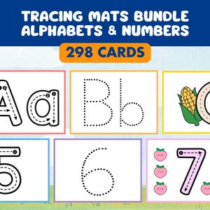 298 Alphabet Tracing Card Bundle, Number Tracing, Letter Tracing Mat Printable, Dry Erase Mat, Printable Preschool Flashcard, ABC Worksheet