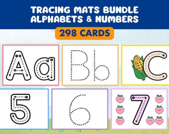 298 Alphabet Tracing Card Bundle, Number Tracing, Letter Tracing Mat Printable, Dry Erase Mat, Printable Preschool Flashcard, ABC Worksheet