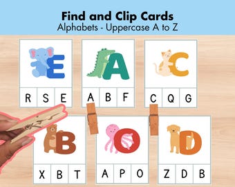 Alphabet Clip Cards, Uppercase A to Z, Preschool Alphabet Activities, Letters Montessori Flash Cards, Early Learning Material, FlashCards