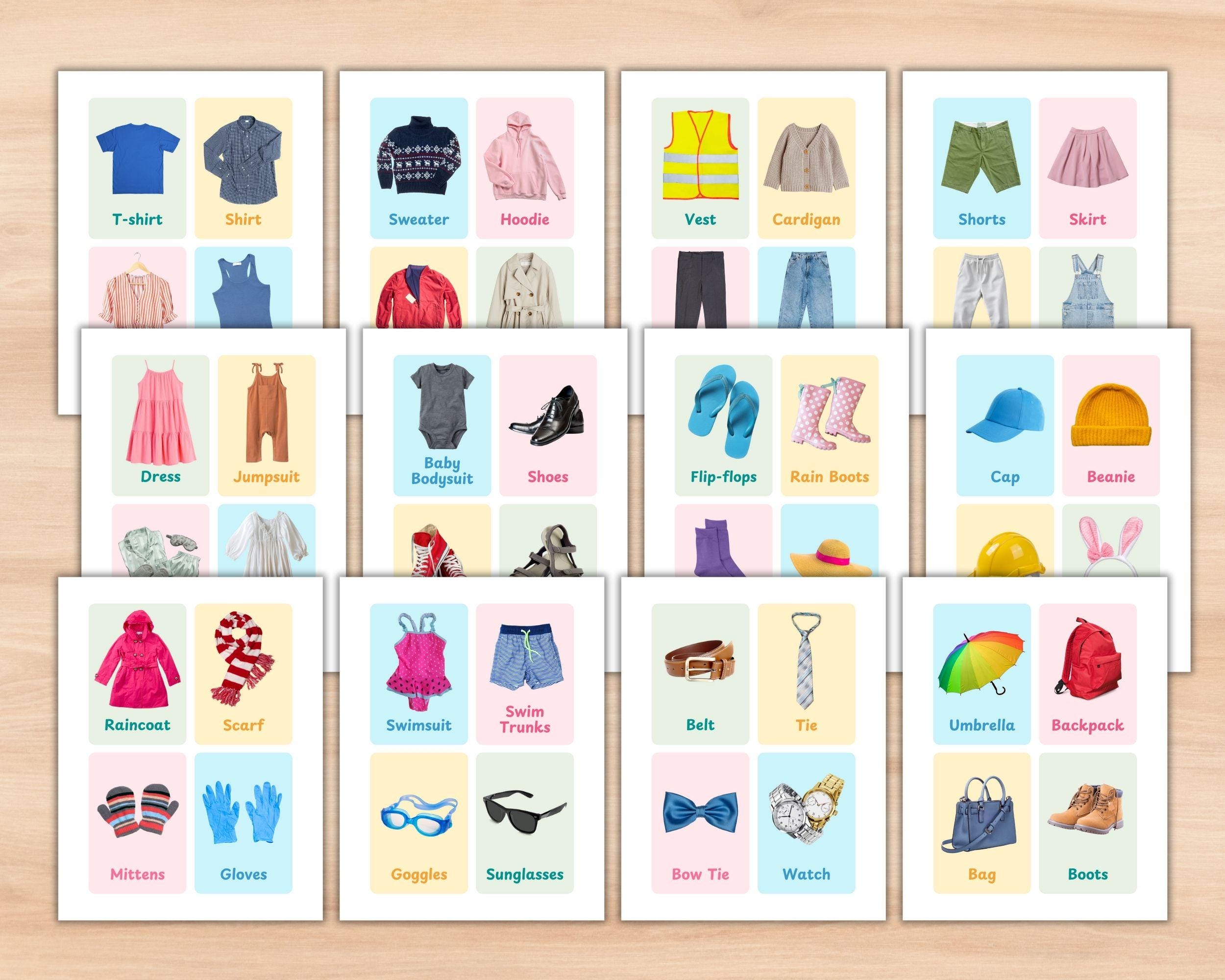 48 Printable Clothes Flashcards for Kids With Real Photos, Clothing and ...
