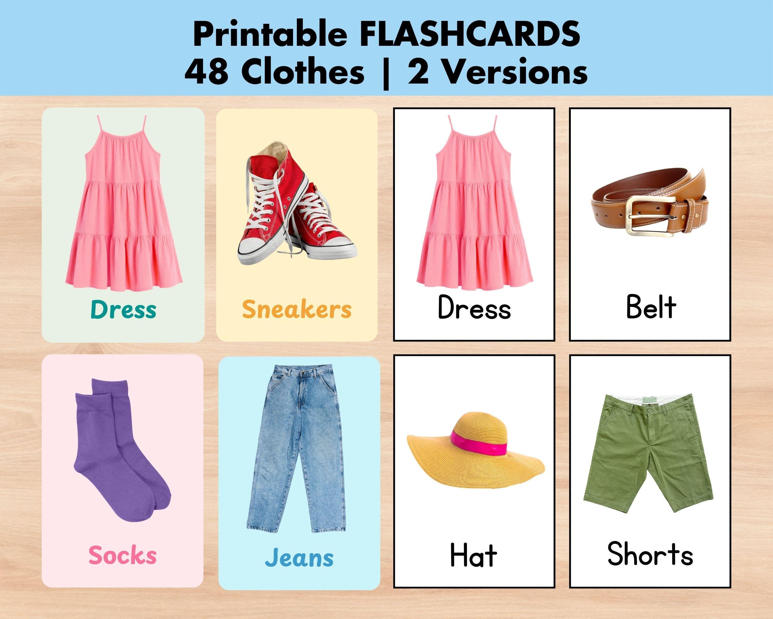 48 Printable Clothes Flashcards for Kids With Real Photos, Clothing and ...