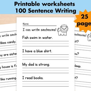 100 Sentence Writing Practice Worksheets, Printable Writing Sentences Activity, 1st-3rd Grade ELA Worksheets, Homeschool Activities
