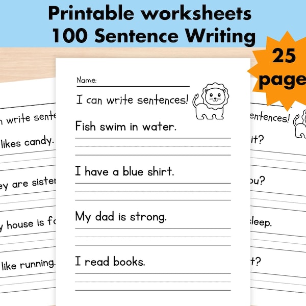 100 Sentence Writing Practice Worksheets, Printable Writing Sentences Activity, 1st-3rd Grade ELA Worksheets, Homeschool Activities