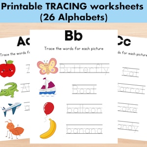 Hojas de trabajo de trazado del alfabeto para preescolar, página imprimible de letras mayúsculas y minúsculas del ABC, actividad de educación en casa, preescolar.