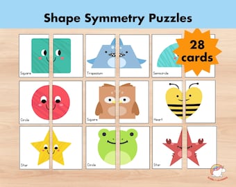 Shape Matching Game For Kids, Preschool Math Shape Symmetry Puzzle, Match Picture Card, Learning Binder, Printable Montessori Flashcards