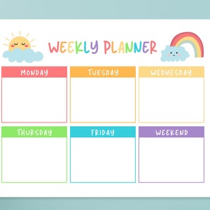 Bunte Kinder Wochenplaner | Homeschool Stundenplan Organizer | Sofortiger digitaler Download | Magischer Regenbogen Spass Wochenkalender