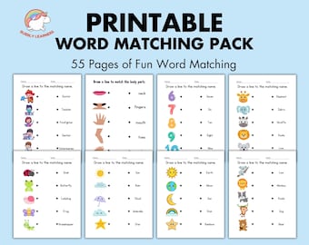 55 Printable Matching Names Worksheets, Match the Picture, Kindergarten Preschool Activity, Busybook, Educational Pages, Teaching resources