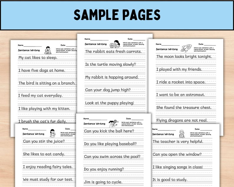 720 Write the Sentence Worksheets , Printable Copy Sentence Handwriting Practice, 1st-3rd Grade ELA, Sight Word Homeschool PDF, Morning Work image 3