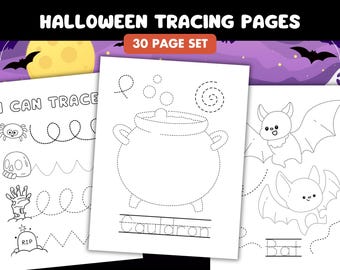 Halloween Tracing and Coloring Page, Halloween Line Trace Worksheet ...