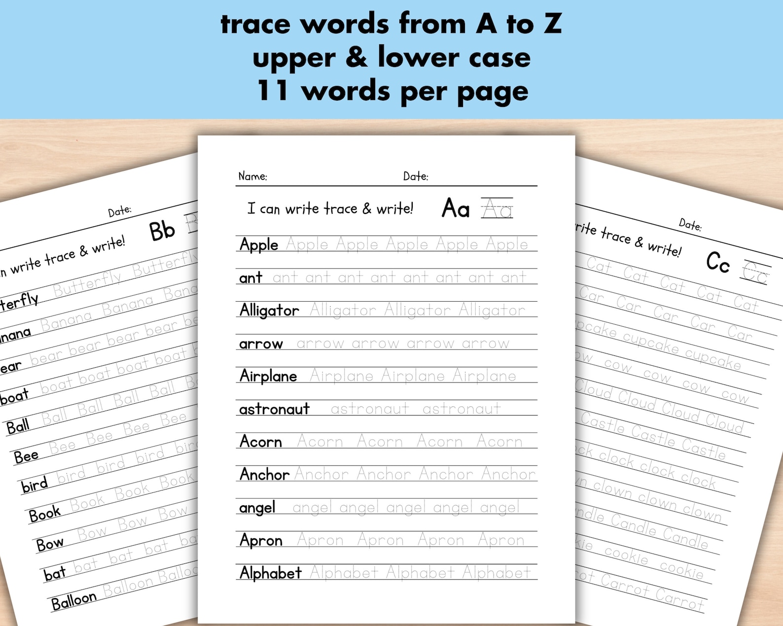 26 Trace the Words Worksheet, Printable Writing Activity, KG1 to Grade ...