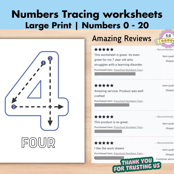 Preschool Numbers Tracing Worksheet, Handwriting Practice, Basic Numbers 0 to 20 Trace Pages Big, Homeschool Workbook, Pre-School Printable