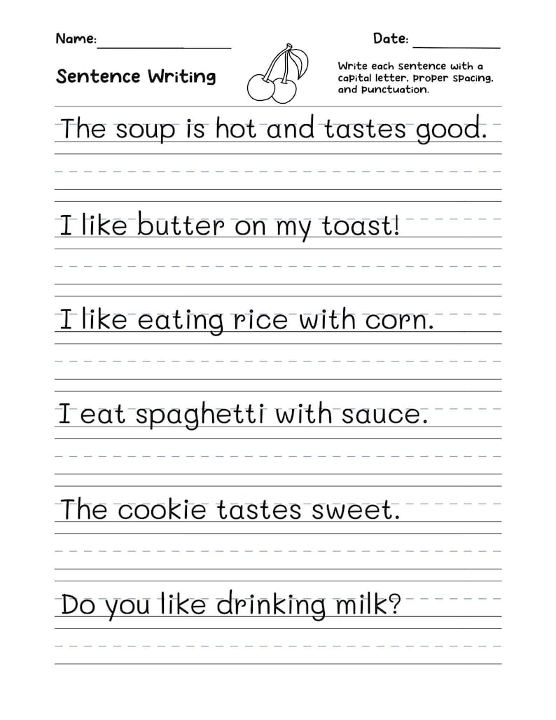 720 Write the Sentence Worksheets , Printable Copy Sentence Handwriting Practice, 1st-3rd Grade ELA, Sight Word Homeschool PDF, Morning Work image 6