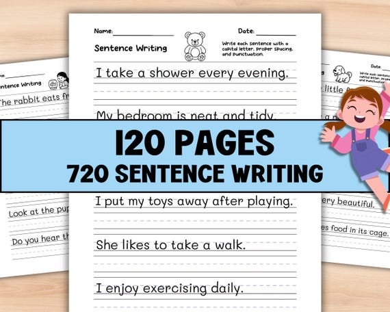 720 Write the Sentence Worksheets , Printable Copy Sentence Handwriting Practice, 1st-3rd Grade ELA, Sight Word Homeschool PDF, Morning Work