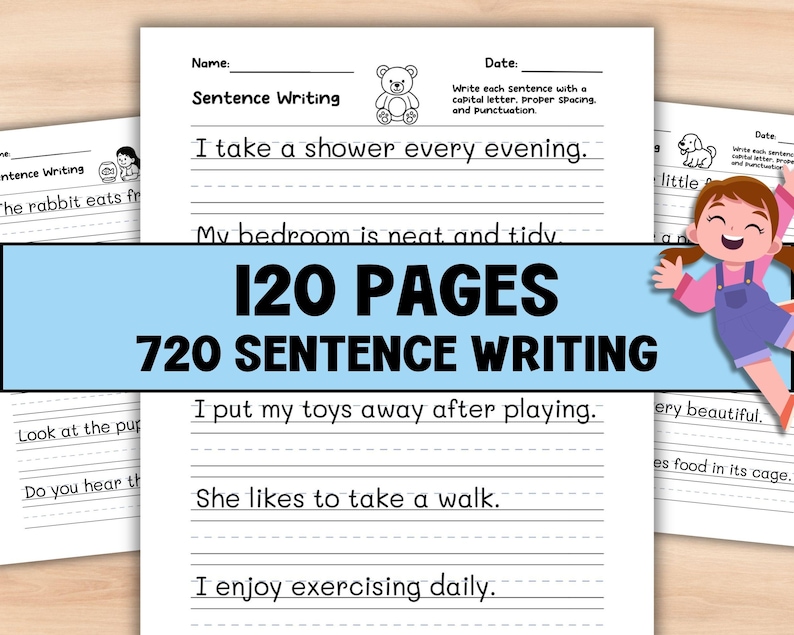 720 Write the Sentence Worksheets , Printable Copy Sentence Handwriting Practice, 1st-3rd Grade ELA, Sight Word Homeschool PDF, Morning Work image 1