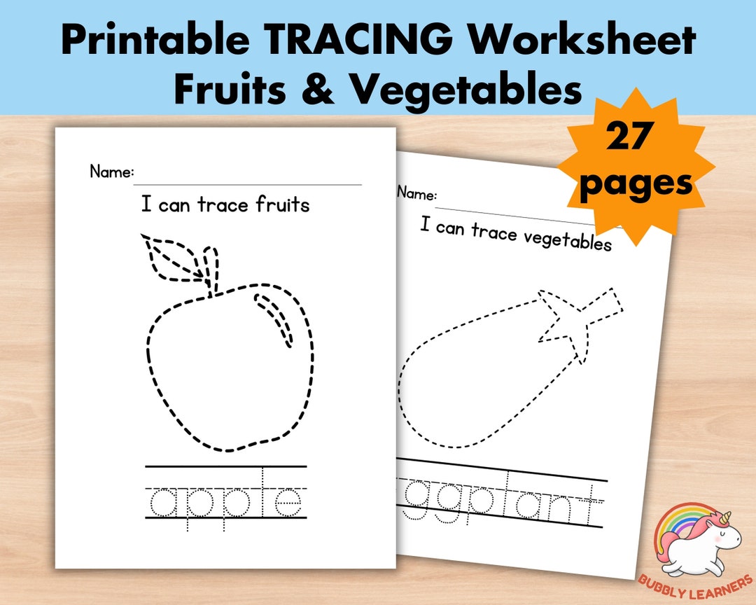 Preschool Fruits Vegetables Tracing Worksheets,trace Pages Printable