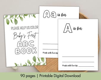 Blank Alphabet Book, ABC Baby Shower Coloring Book, Baby Shower Guest Game Activity, Baby First ABC Book, 90 Page Printable Instant Download