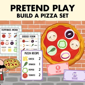 Pretend Play Build a Pizza, Dramatic Play Set, Playmoney, Homeschool Printable, Classroom Activity, Kindergarten Busy Book, Kids Bucks