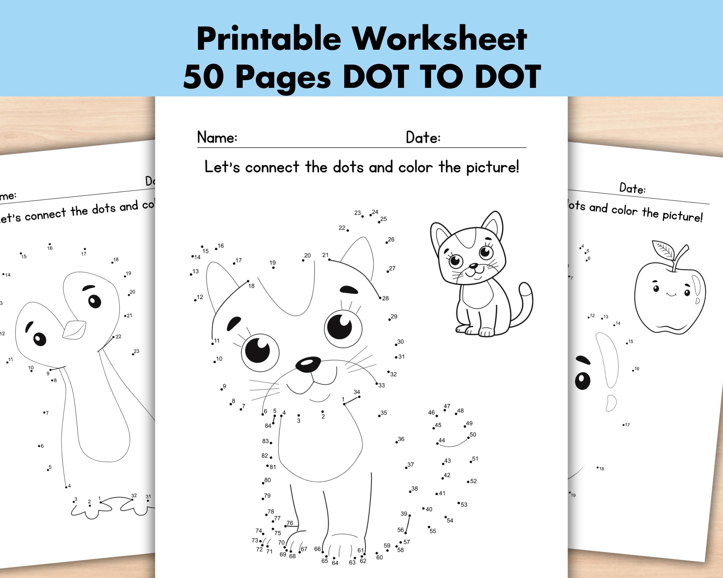 Dot to Dot Worksheet Connect The Dots Printable Pages, Preschool Activity Coloring Dot-to-dot Kids Homeschool Busy Book Party Games