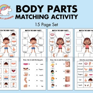 Jeu d'association de parties du corps, page de livre occupée pour tout-petits, cartable d'apprentissage à téléchargement immédiat, fiche d'activités pour les parties du corps, enseignement à domicile, anatomie