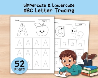52 Preschool ABC Letter Tracing Worksheets Bundle Printable PDF, Uppercase and Lowercase Alphabet Practice, Homeschool Handwriting Workbook