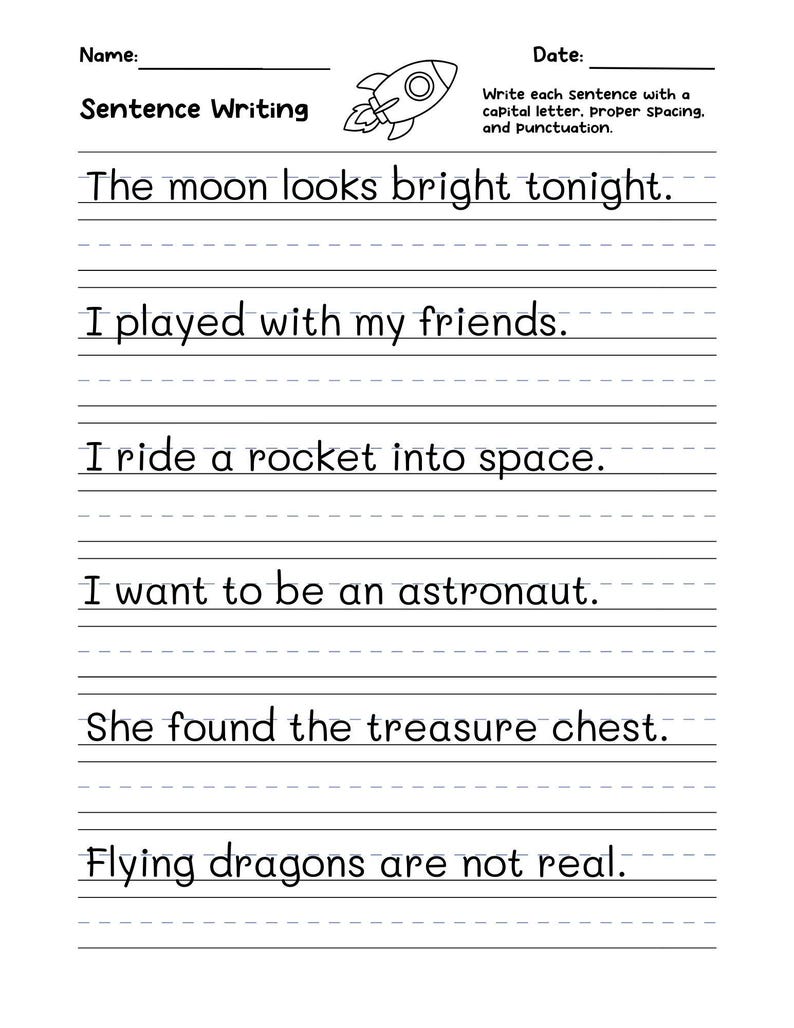 720 Write the Sentence Worksheets , Printable Copy Sentence Handwriting Practice, 1st-3rd Grade ELA, Sight Word Homeschool PDF, Morning Work image 9