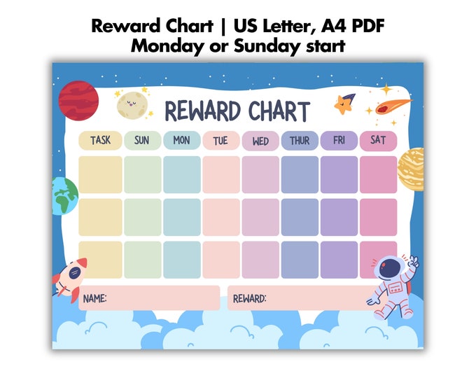 Space Reward Chart Toddler, Printable Sticker Chart, Kids Chore Chart ...
