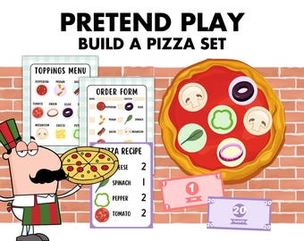 Pretend Play Build a Pizza, Dramatic Play Set, Playmoney, Homeschool Printable, Classroom Activity, Kindergarten Busy Book, Kids Bucks