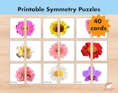 40 Real Flowers Matching Game For Kids, Symmetry Puzzle,Match Picture Card, Spring Nature, Printable Toddler Preschool Montessori Flashcards