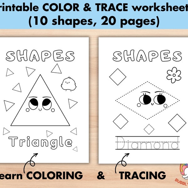 Jumbo Printable Shape Coloring and Tracing Worksheet, Basic Big Shape Trace, Homeschool Worksheets, Kindergarten Preschool Shape Recognition