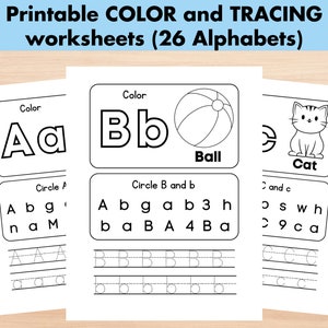 Hojas de trabajo del alfabeto para preescolar, práctica del abecedario para niños pequeños, minúsculas y mayúsculas, cuaderno de letras imprimible, trazado y escritura para educación en casa, jardín de infantes