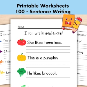 Sentence Writing Practice Worksheets, Printable Writing English Sentences Activity, 1st-3rd Grade ELA Worksheets, Cute Homeschool Activities
