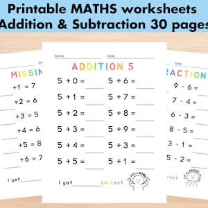 Folha de exercícios de matemática para impressão, atividades de adição e subtração, números de 1 a 9, matemática pré-escolar, livro de atividades de contagem do jardim de infância, material para educação domiciliar