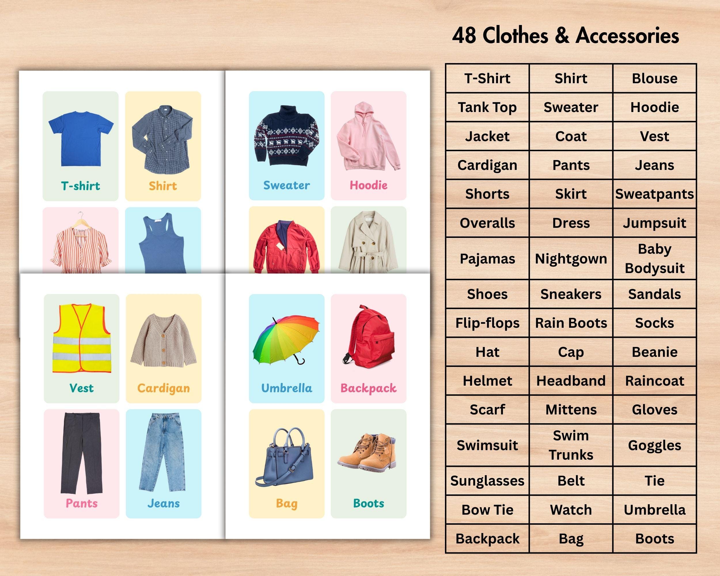 48 Printable Clothes Flashcards for Kids With Real Photos, Clothing and ...