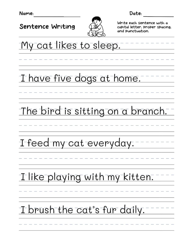 720 Write the Sentence Worksheets , Printable Copy Sentence Handwriting Practice, 1st-3rd Grade ELA, Sight Word Homeschool PDF, Morning Work image 5