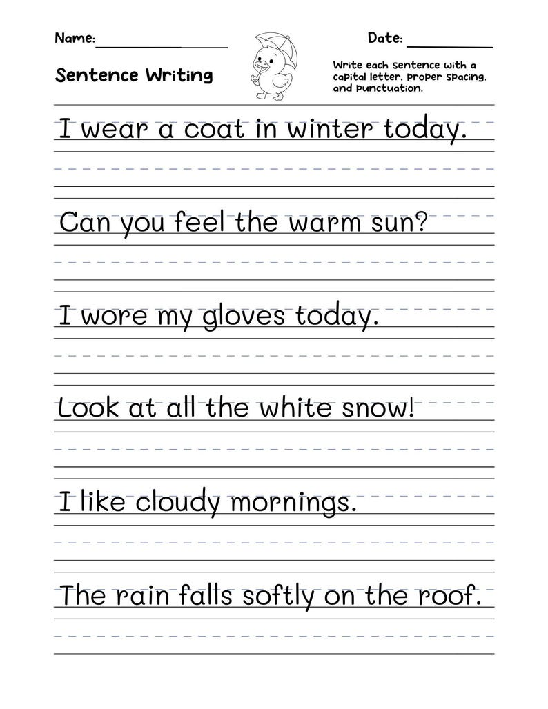 720 Write the Sentence Worksheets , Printable Copy Sentence Handwriting Practice, 1st-3rd Grade ELA, Sight Word Homeschool PDF, Morning Work image 8
