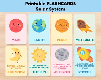 Solar System Flashcards Printable, Planets Flash Cards,Interesting Facts About The Planets, Space Preschool Learning, Outer Space Activities
