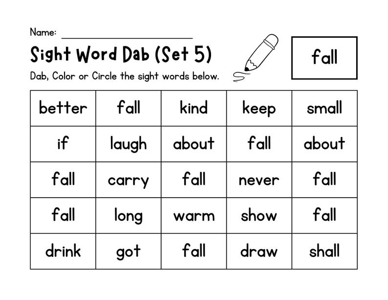 Sight Word Dab It Worksheet, Sight Word Activity, Printable Worksheets ...