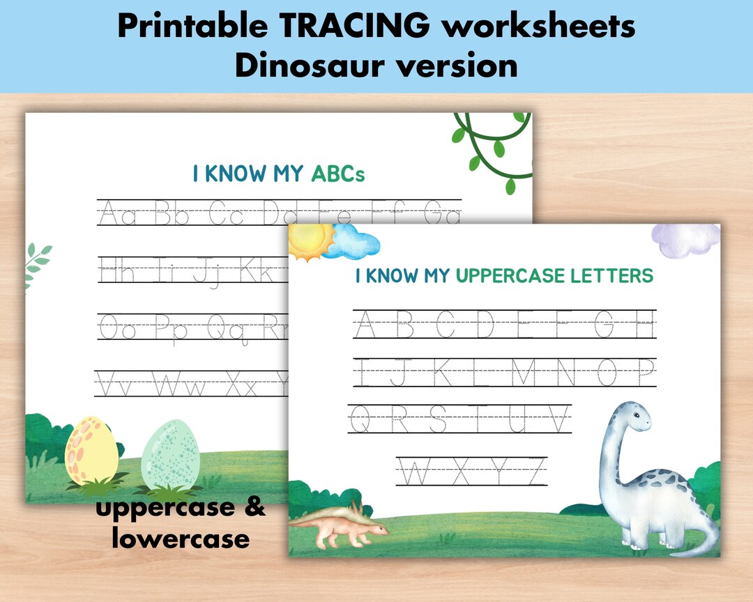 Dinosaur Alphabet Tracing Sheets Handwriting Practice, Preschool
