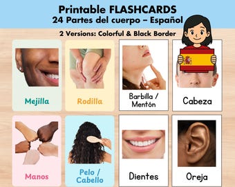 Spanish Body Parts Flashcards with Real Photos for Kids Learning | Preschool Toddler Montessori Educational Cards Bilingual Anatomy Set