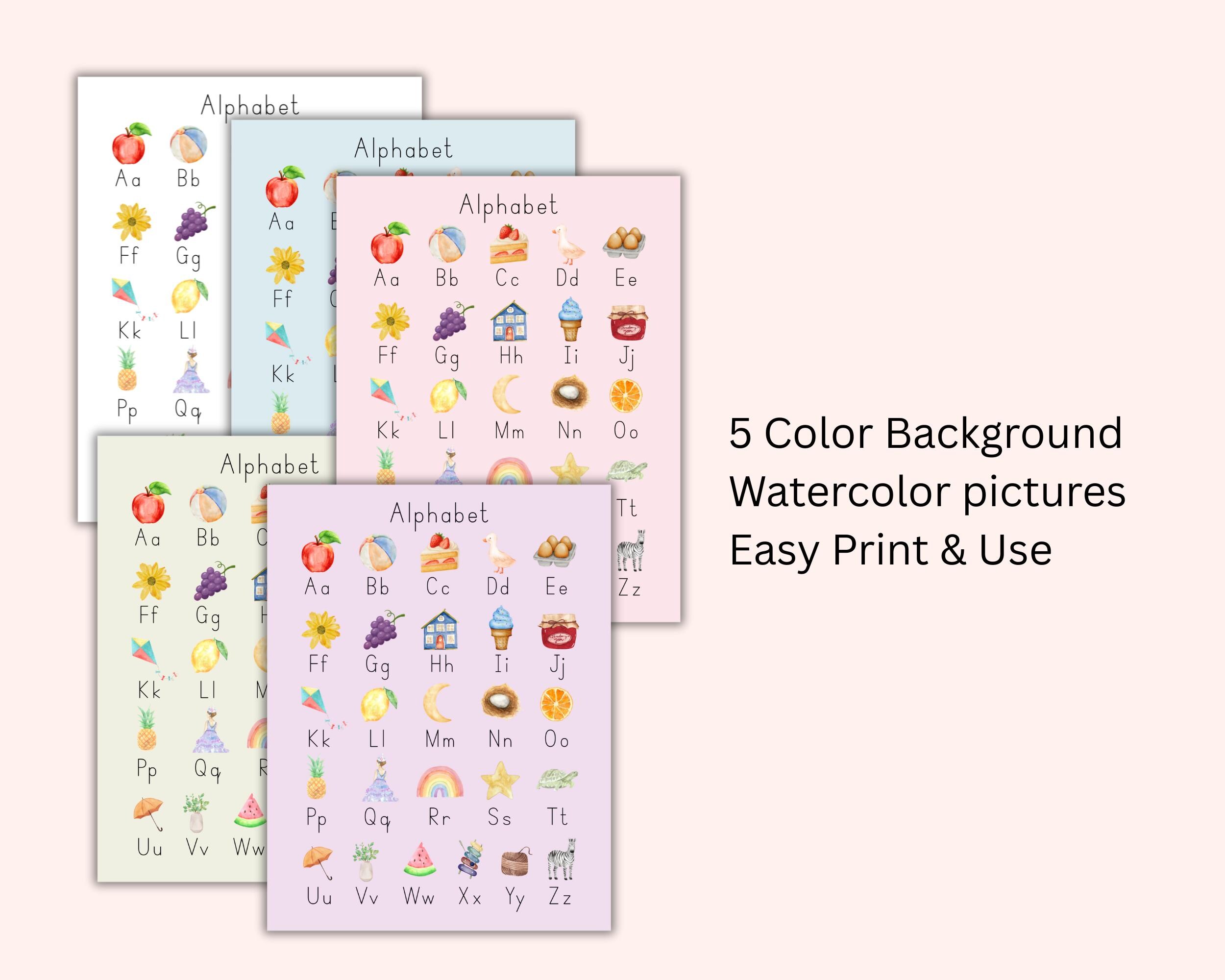 Watercolor Alphabet Poster Chart, ABC Classroom Decor, Printable ...